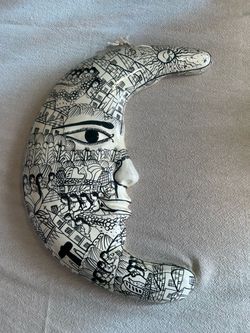 To the moon and back; Vintage Black & White Talvera Terra Cotta Crescent Moon: