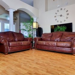 Brown Real Leather Sofa And Loveseat Set - FREE DELIVERY - $649 🛋 🚚