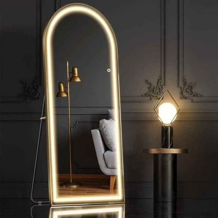 [New In Box] 71"x32" Arched Full Length LED Mirror, Free Standing, Wall Mounted Black Framed