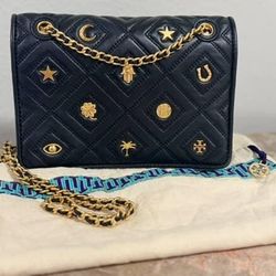 Tory Burch small crossbody black bag with gold charms