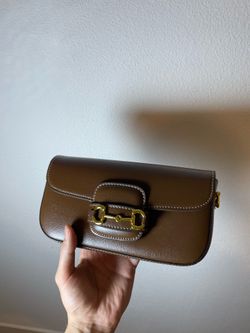 Pre Owned Gucci Brown Shoulder Bag with Gold Horsebit with Strap