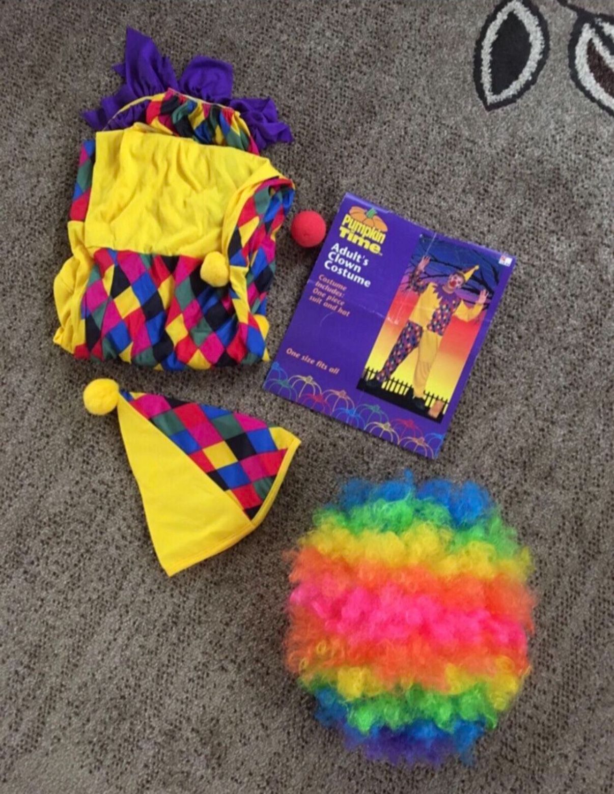New Adult Clown Costume With Cap And Wig