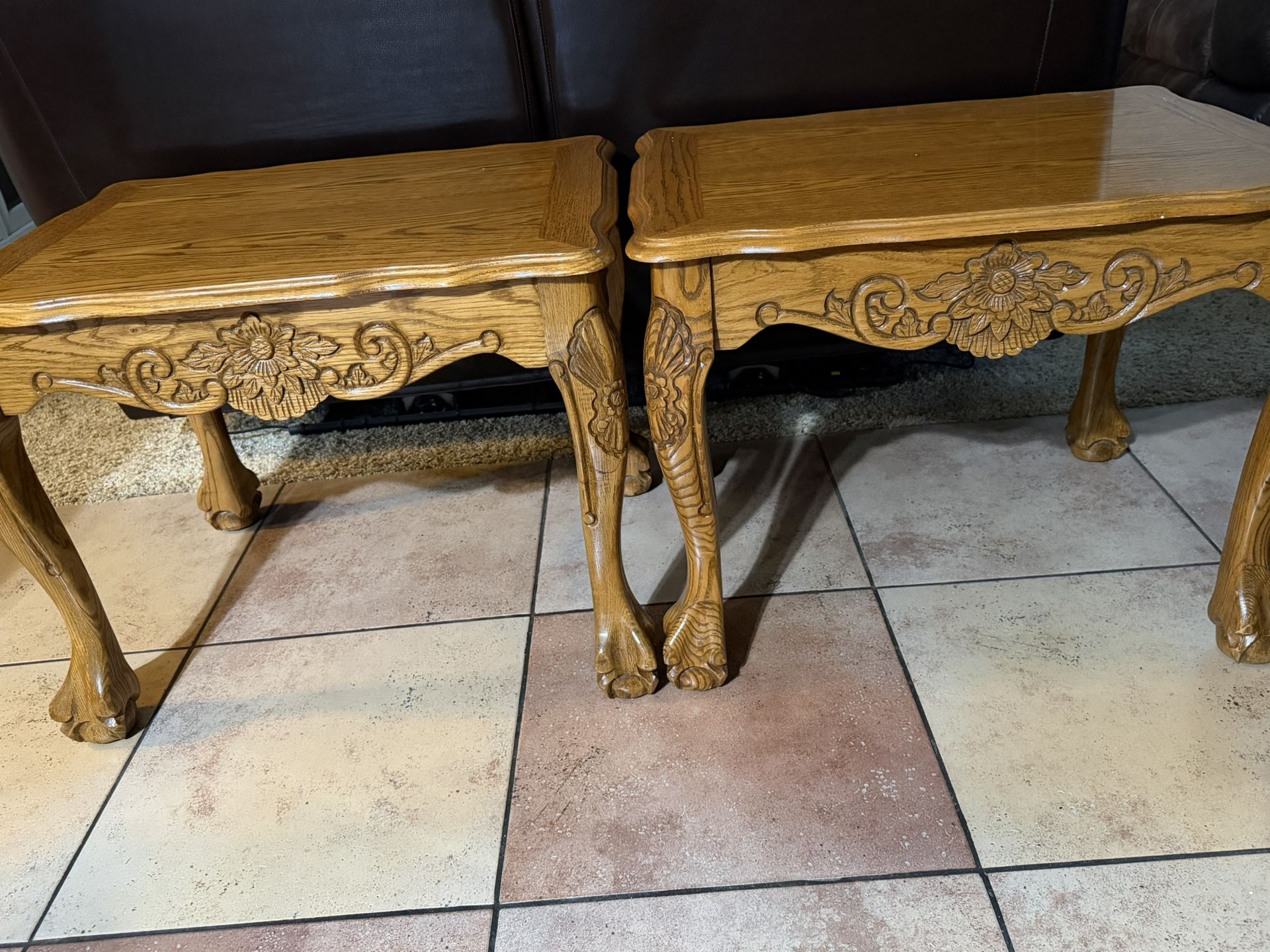 Set Of 2 Vintage Carved Wooden Side Tables