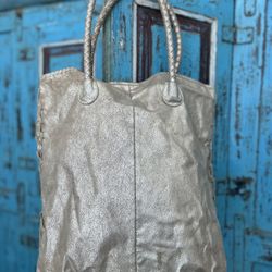 Vintage Merona Metallic Silver Dual Handle Shoulder Tote Bag Gorgeous