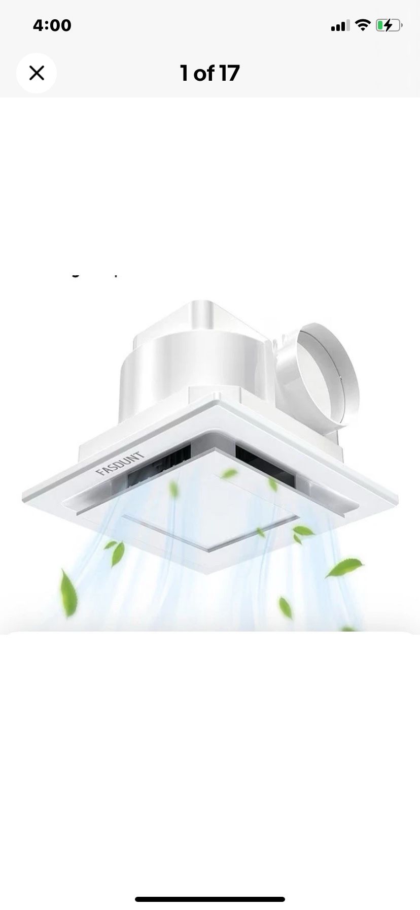 Bathroom Exhaust Fan with Light, 1.0 Sones Ultra Quiet Ceiling Mount. New In Box