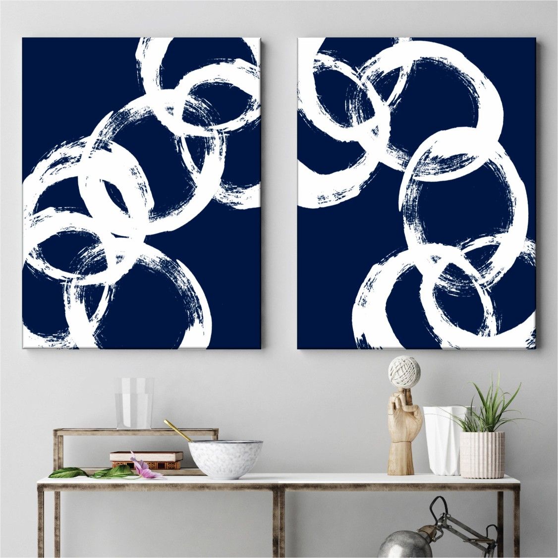 Blue abstract wall art print set