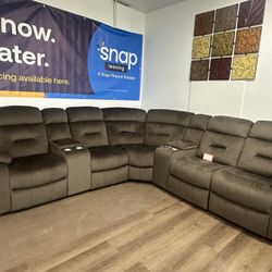 Brown Suede Sectional Recliner 