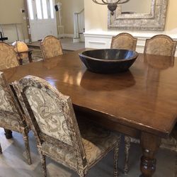 8 French Louis XVI Style Oversized Dining Chairs and Large Solid Wood Square Table