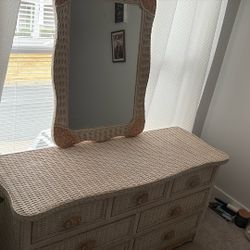 Wicker Dresser And Mirror