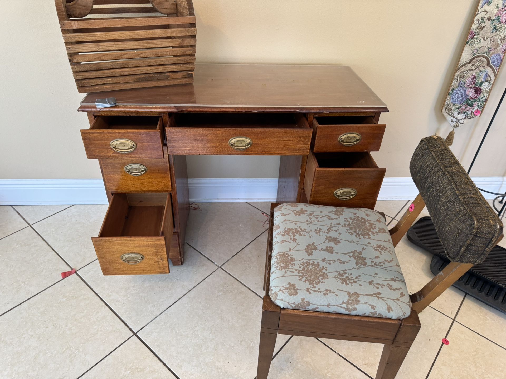 Antique desk for small space Has the glass for protection