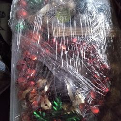 Tote Of Shatter Proof Christmas Decorations And Bell Wreath