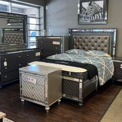Refino Gray Led Upholstered Panel Bedroom Set Queen Or King Set 