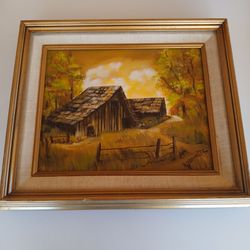 Mid-Century Rustic Barn Oil Painting 8×10