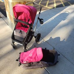 Bugaboo Complete Stroller / Carrycot Combo 2-in-1 Stroller System; Beautiful Bright Pink Iconic High-End Urban Bugaboo 