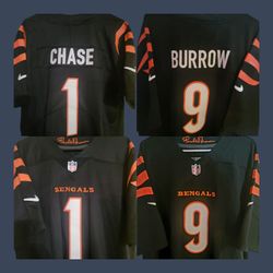 Bengals black Cincinnati Ja'marr Chase Joe Burrow stitched Jersey

Many styles available upon request

Brand new with tags!