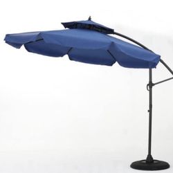 10 Ft Iron Cantilever Tilt Outdoor Patio Umbrella in Navy Blue