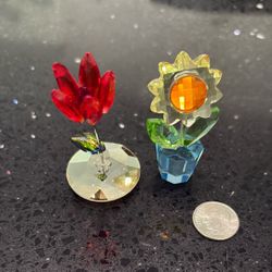 2 Mini Swarovski Crystal Flowers