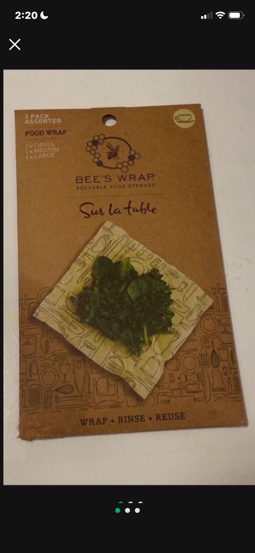 Sur La Table Bee's Wrap Reusable Beeswax Wraps, Set Of 3