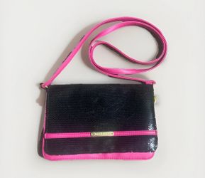 Juicy Couture Black Sequin Pink Crossbody Bag Gold Charm Y2K Party Purse