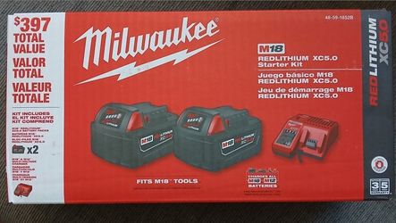 Milwaukee  M18 5Amp Batteries (X2) + Charger Kit - New