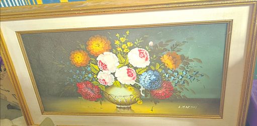 Multicolor Flowers Artistic interiors oil Authenticated