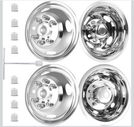 hightall 17 Wheel Simulators, 17" 8 Lug 4 Hand Holes Stainless Steel Hubcaps,Polished Surface,2Pcs Front Wheel/2Pcs Rear Wheel,Bolts On Wheel Cover Se