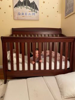 Solid Wood Convertible Crib + Mattress – $350
