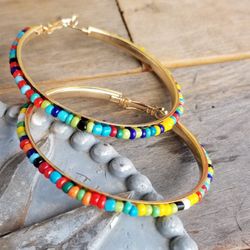 Anthropologi Boho Multicolor Beaded Hoops