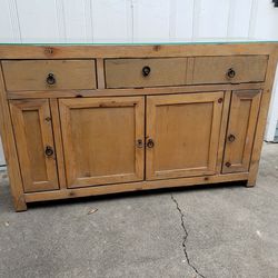 Beautiful Distressed Wood Dresser With Glass Top