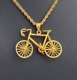 Jewelry 14k solid Yellow Gold bicycle moving wheels Pendant charm