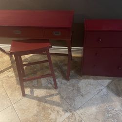 3 Piece Red Desk And Drawer Set