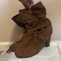 Brown Suede Heel Boots Size 7