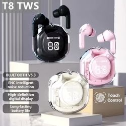 T8 PRO Tws Bluetooth Earbuds Transparent with LED Digital Display Wireless In-Ear Earphone for Xiaomi Huawei iPhone Headphone