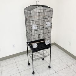 (NEW) $55 Small to Medium Bird Cage 60” Tall Parrot Parakeet Cockatiel Bird Cage 18x14x60” Rolling Stand