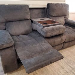 Gray/Charcoal Recliner Couch With USB/Outlets