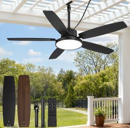 Fanbulous 52'' Outdoor Ceiling Fans With Light And Remote,IP65 Wet Rated Waterproof Ceiling Fan With 6-Speed DC Motor, Farmhouse Gazebo Fan For Porch 