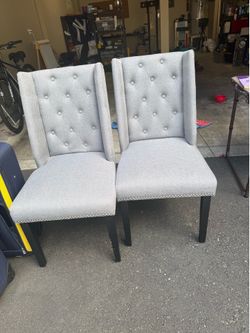 Grey Tufted Wingback Dining Chairs