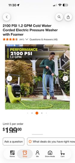 Ryobi 2100 PSI Electric Pressure Washer with Foamer