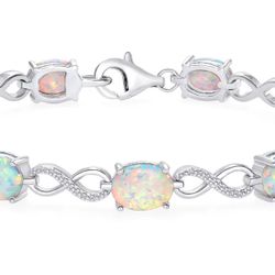 Women’s Silver 925 Rhodium Plated Infiniti Style Opal Bracelet