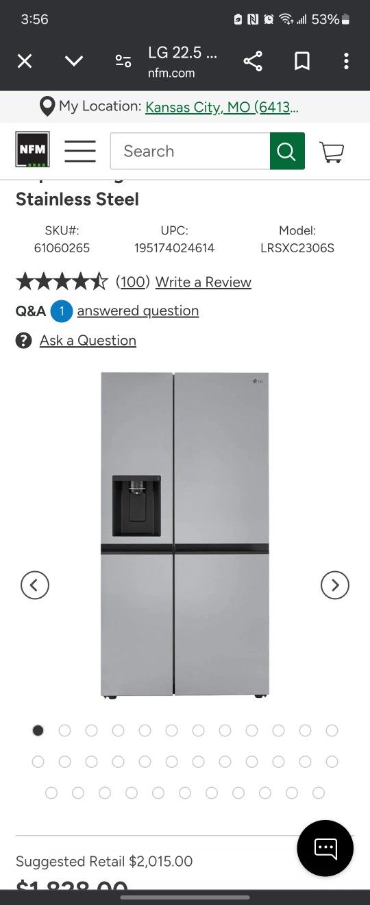 Gently Used LG Refrigerator Stainless Steel
