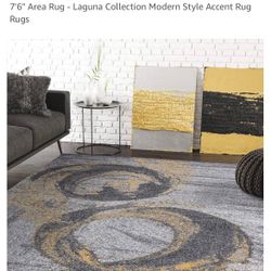 Yellow & Grey Bold Splatter Ring Contemporary 5'3" x 7'6" Area Rug- Pet & Smoke Free Home
