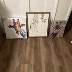 Giraffe Wall Art Set – Nursery / Kids Room Decor (3 Pieces)