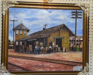 JoAnn Brown 1980 Oil Painting Framed Railroad Depot