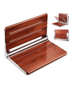 18" ADA Compliant Folding Teak Shower Seat Wall Mounted-Folding Shower Bench, Folding Shower Seat for Inside Shower, Teak Foldable Shower Chair, Fold 