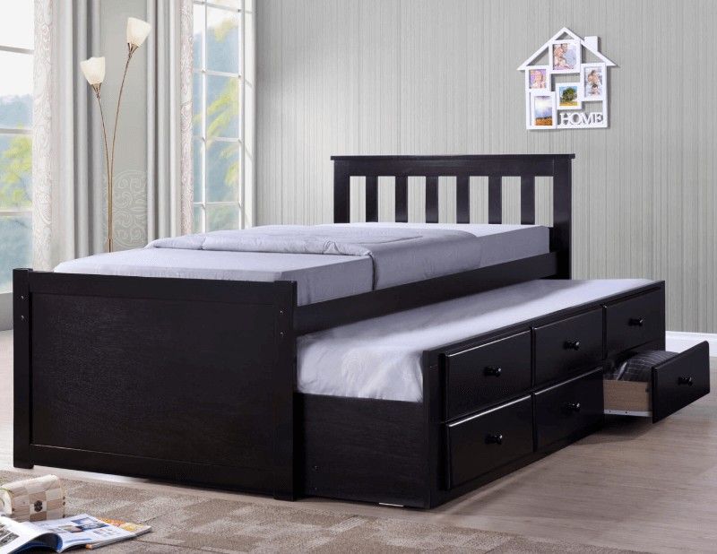 ✅️✅️Espresso & White (Twin Captains Bed w/Trundle)✅️ (Mattress Not Included✅️