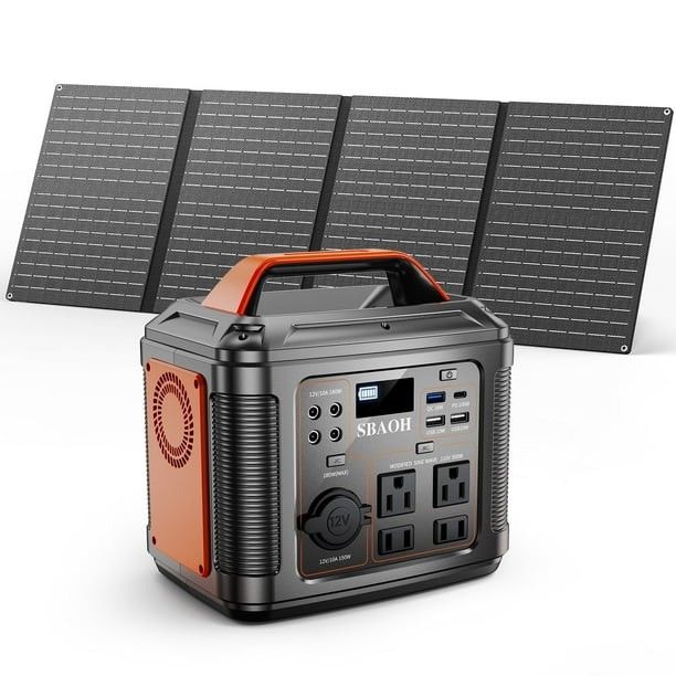 300W Portable Power Station 296Wh 80000mAh Lithium Battery Outdoor Solar Generator Quick Charge 110V AC DC Ports for Home Backup Black(with Solar Pane