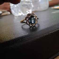 Beautiful Woman Blue Topaz Diamond Ring