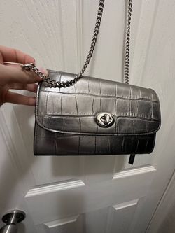 Coach Silver Croc-Embossed Chain Crossbody Bag