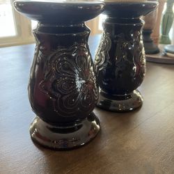 Set Two New Brown Ceramic Pillar Candle Holders