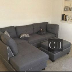 New Gray Sectional Sofa Couch Ottoman 